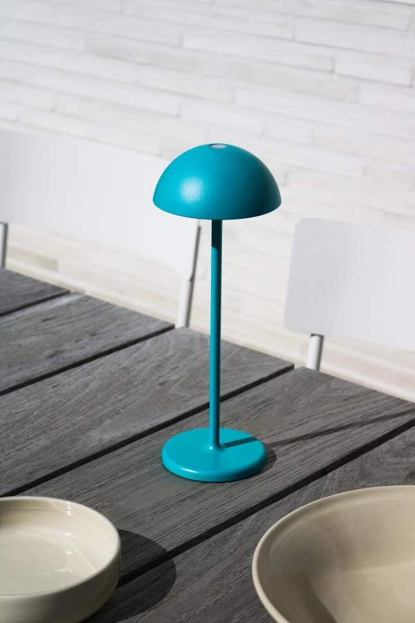 Lucide JOY - Lámpara de mesa Recargable Dentro/Fuera - Batería/acumulador - Ø 12 cm - LED Regul. - 1x1,5W 3000K - IP54 - Turquesa - ambiente 1
